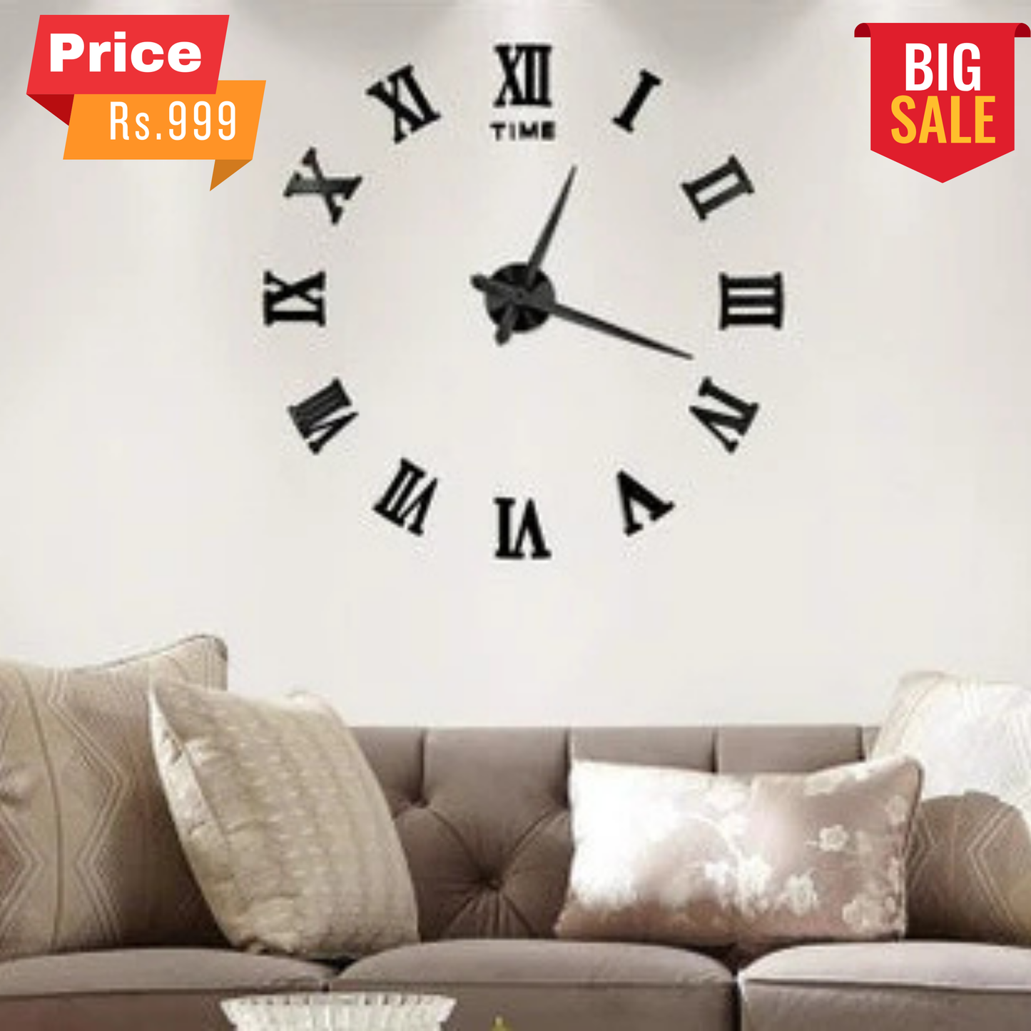 3D wooden Wall Clock With Mirror Number  Black