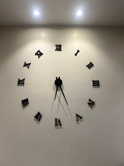 3D wooden Wall Clock With Mirror Number  Black