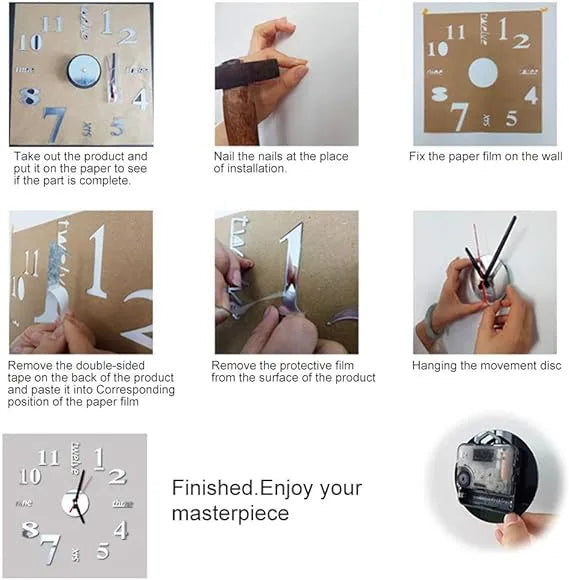 DIY wooden Wall Clock – Modern 3D Mirror Wall Art for Home & Office