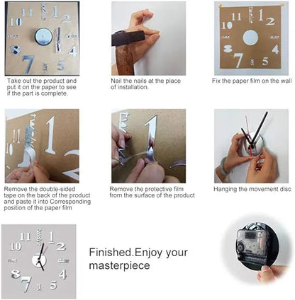 DIY wooden Wall Clock – Modern 3D Mirror Wall Art for Home & Office